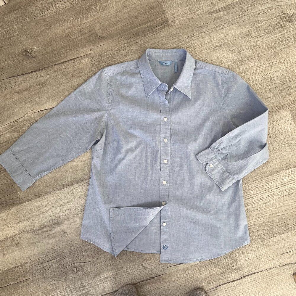 Vintage Izod Blue Chambray Button down Blouse Sz Large